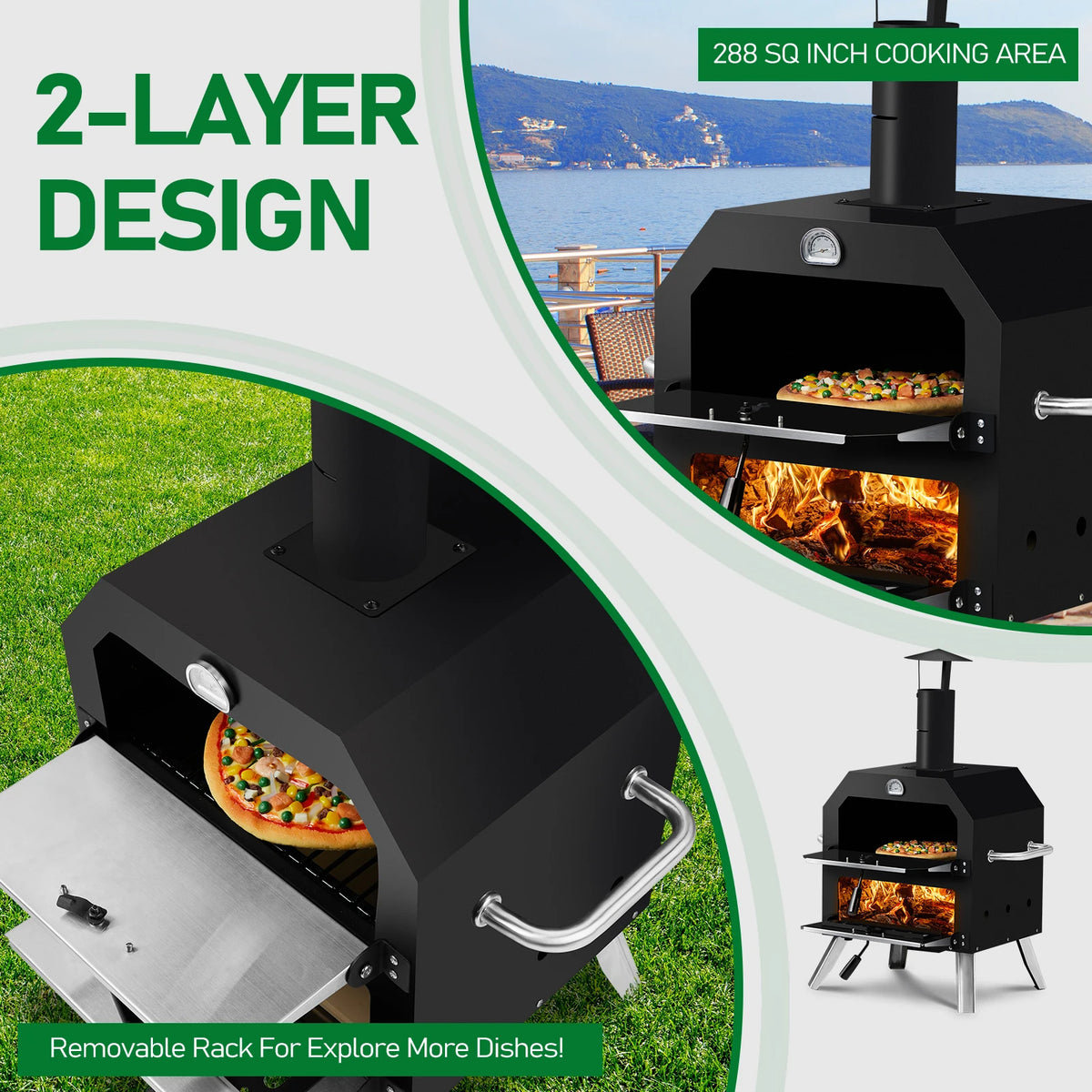 Wood Fired Outdoor Pizza Oven with Stone and Removable Rack