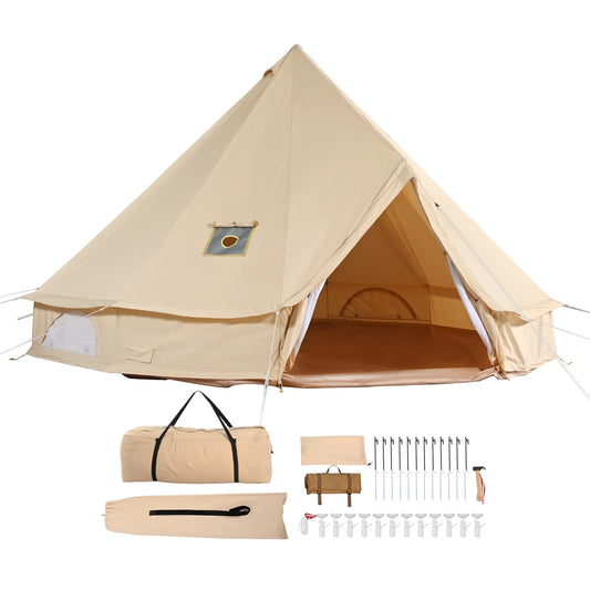SucceBuy Four Season Canvas Bell Tent For Camping With Stove