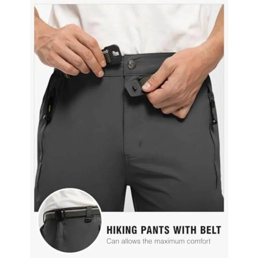 TBMPOY Men's Lightweight Hiking Pants with Belt 5 Zip Pockets Waterproof Quick-Dry Travel Fishing Work Outdoor Pants