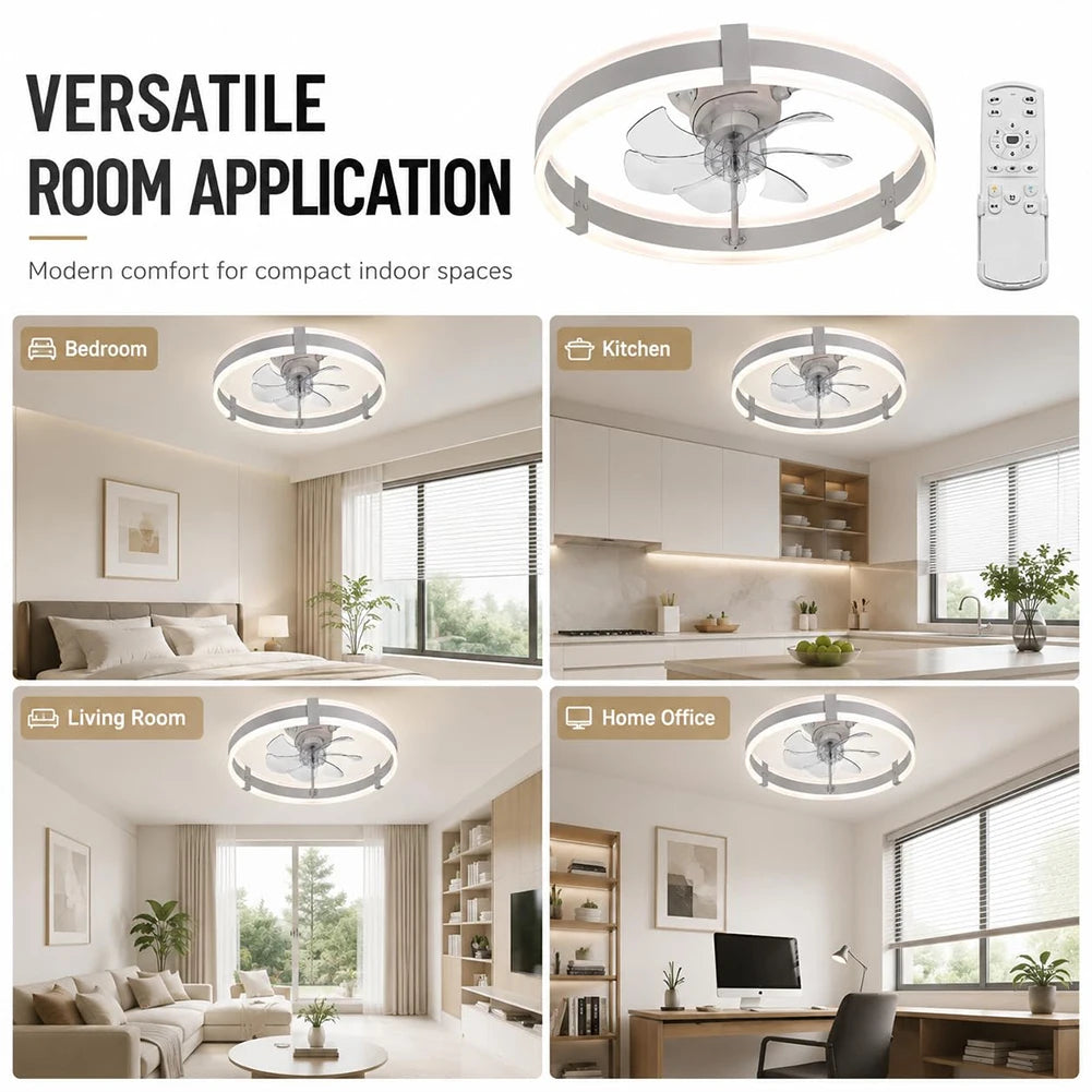 Low Profile Flush Mount Ceiling Fan With Dimmable LED Light