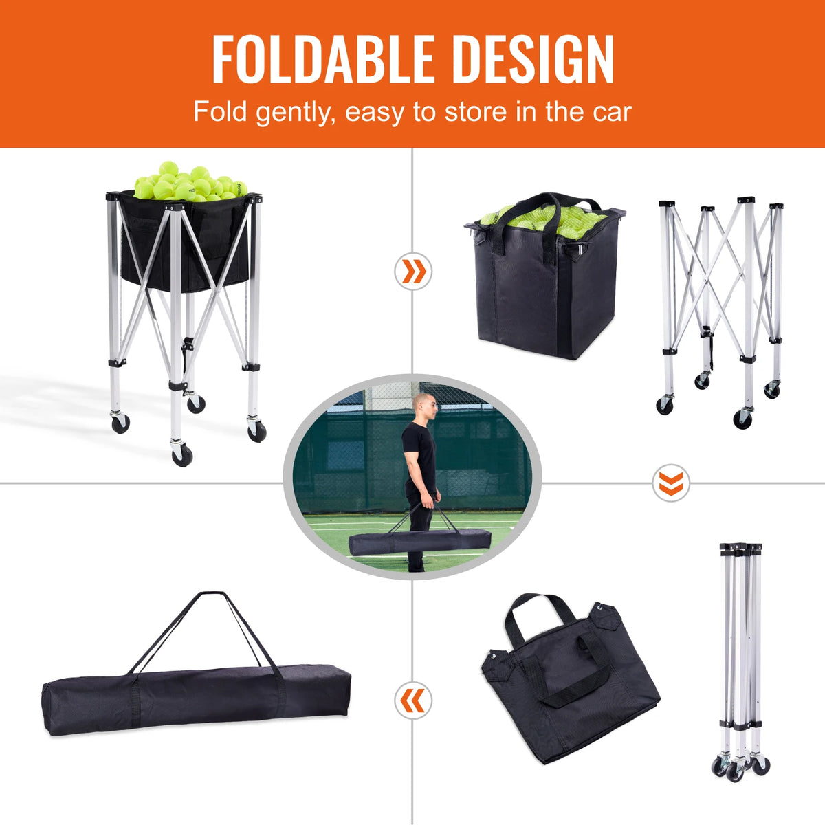 Vevor Foldable Tennis Ball Cart With Wheels For Training