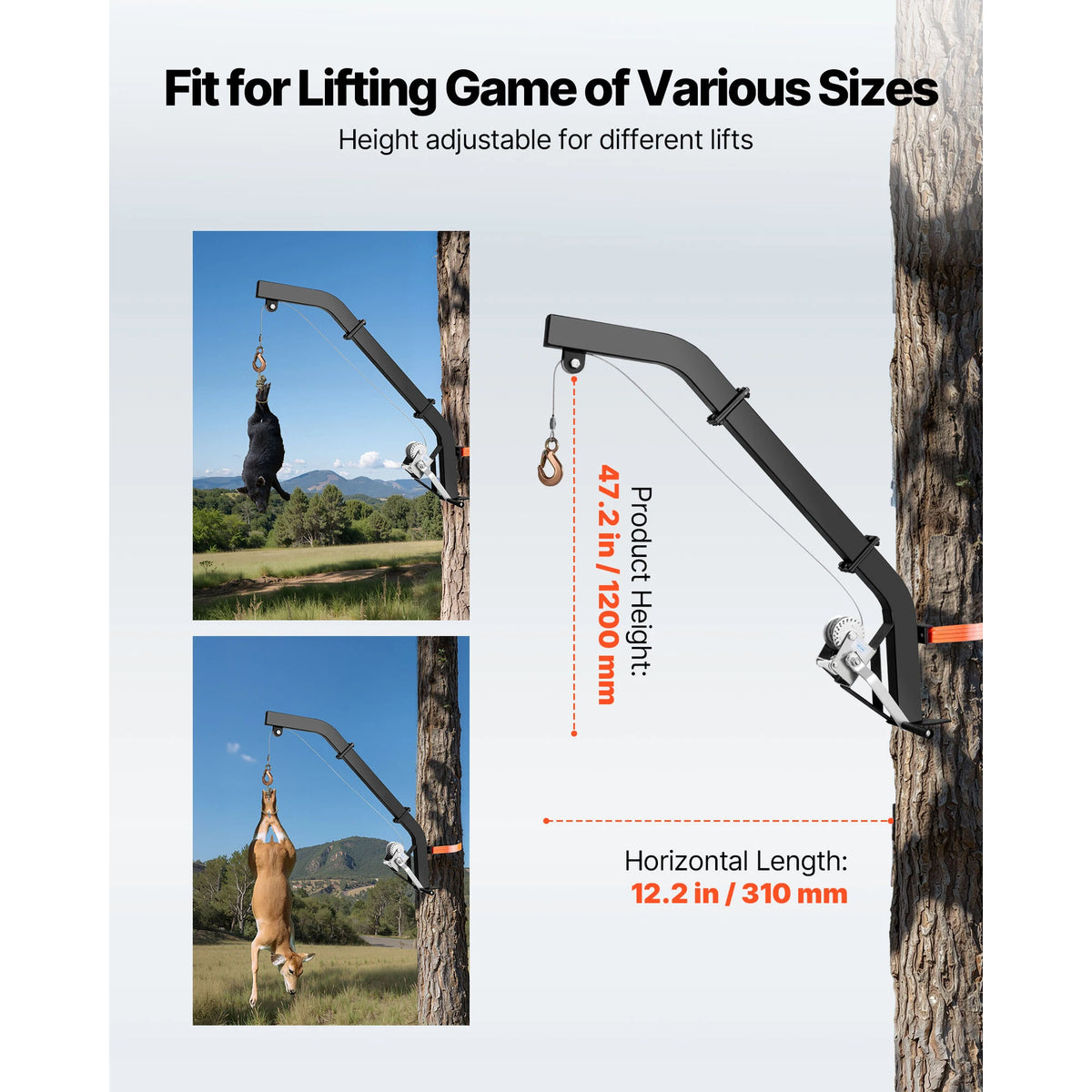 SucceBuy Tree Mounted Deer Hoist With Ratchet Strap Hunting Winch