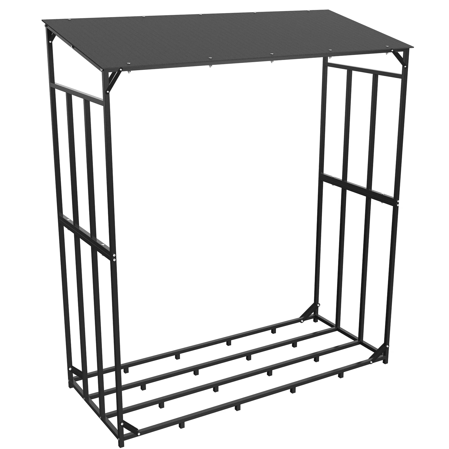 Heavy Duty Metal Firewood Rack With Top Cover Backyard Storage