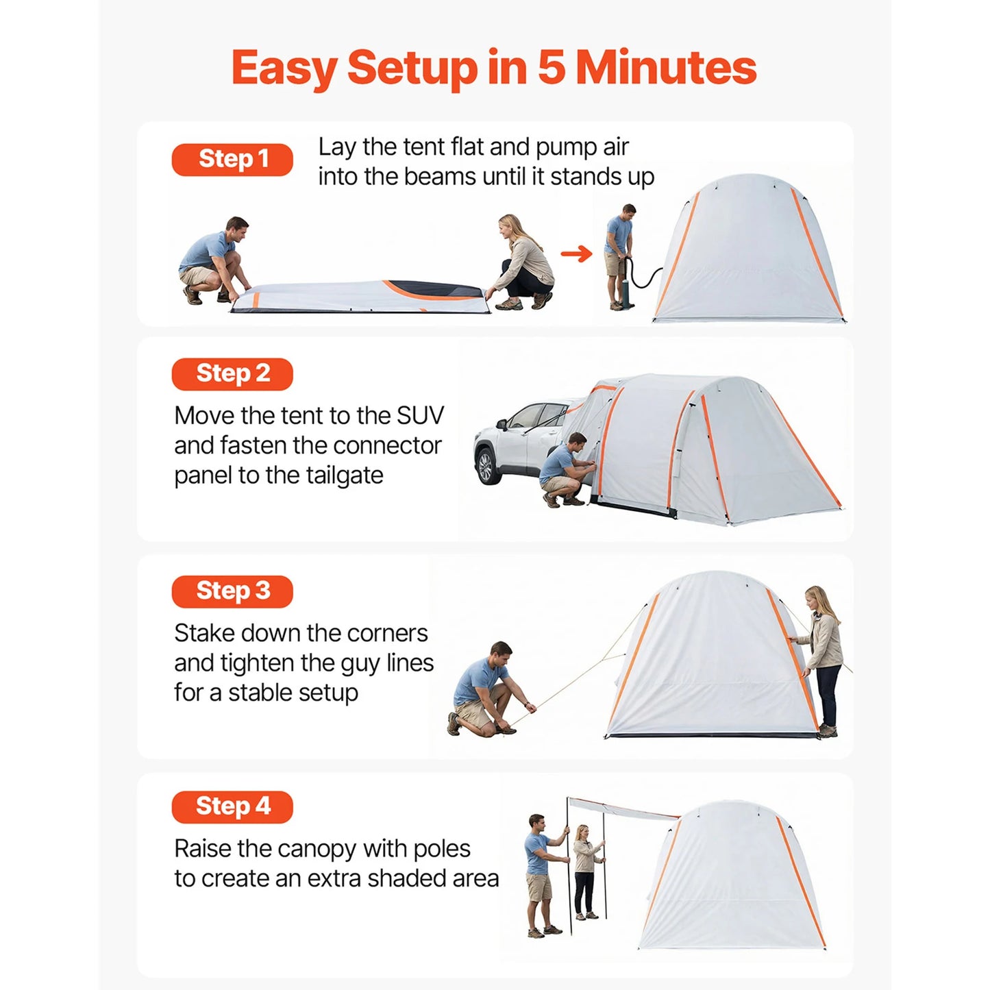 SucceBuy Inflatable SUV Tent with Awning 8x6.7ft 3-Season SUV Tailgate Tent w/Ventilated Doors & Mesh Window for Outdoor Camping