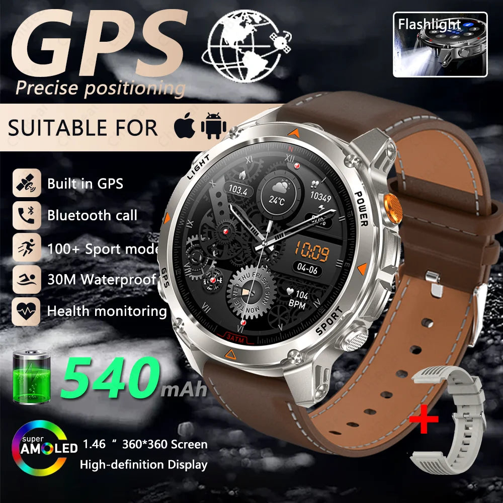 2026 New GPS Map Navigation Smart Watch Men Women Amoled Screen 3ATM Waterproof Sports Compass Health Bluetooth Call Smartwatch