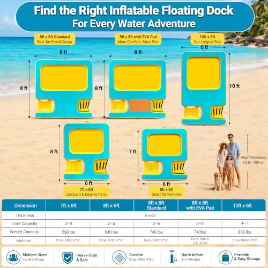 OLOEY Inflatable Floating Dock With Water Ramp Ladder And Hammock