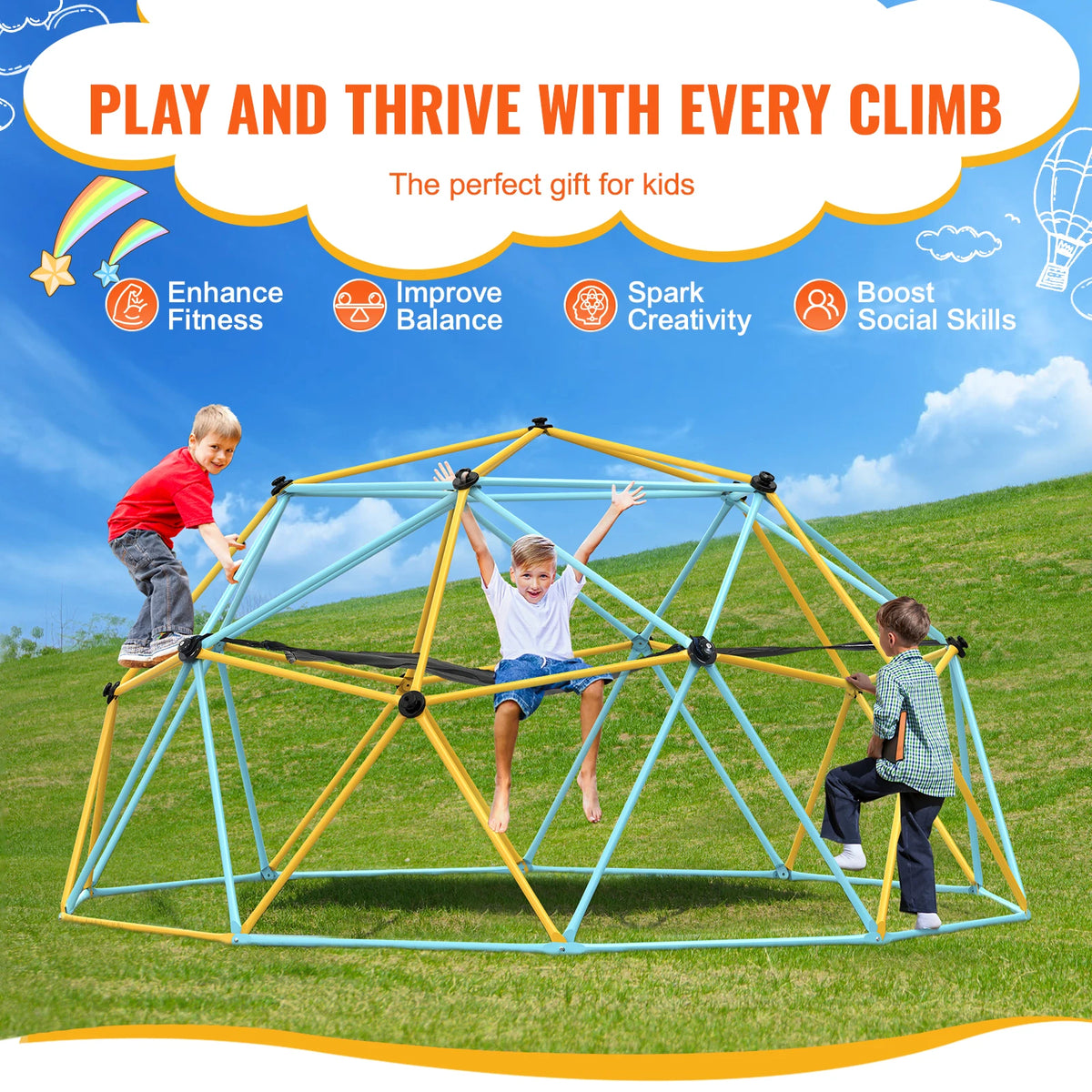 SucceBuy Outdoor Climbing Dome With Hammock And Swing Playset