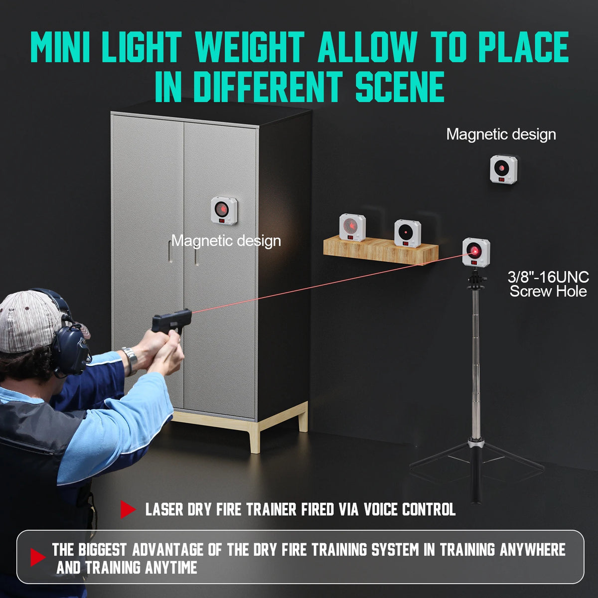 Portable rechargeable laser target, adjustable brightness and volume, five difficulty levels shooting training equipment.