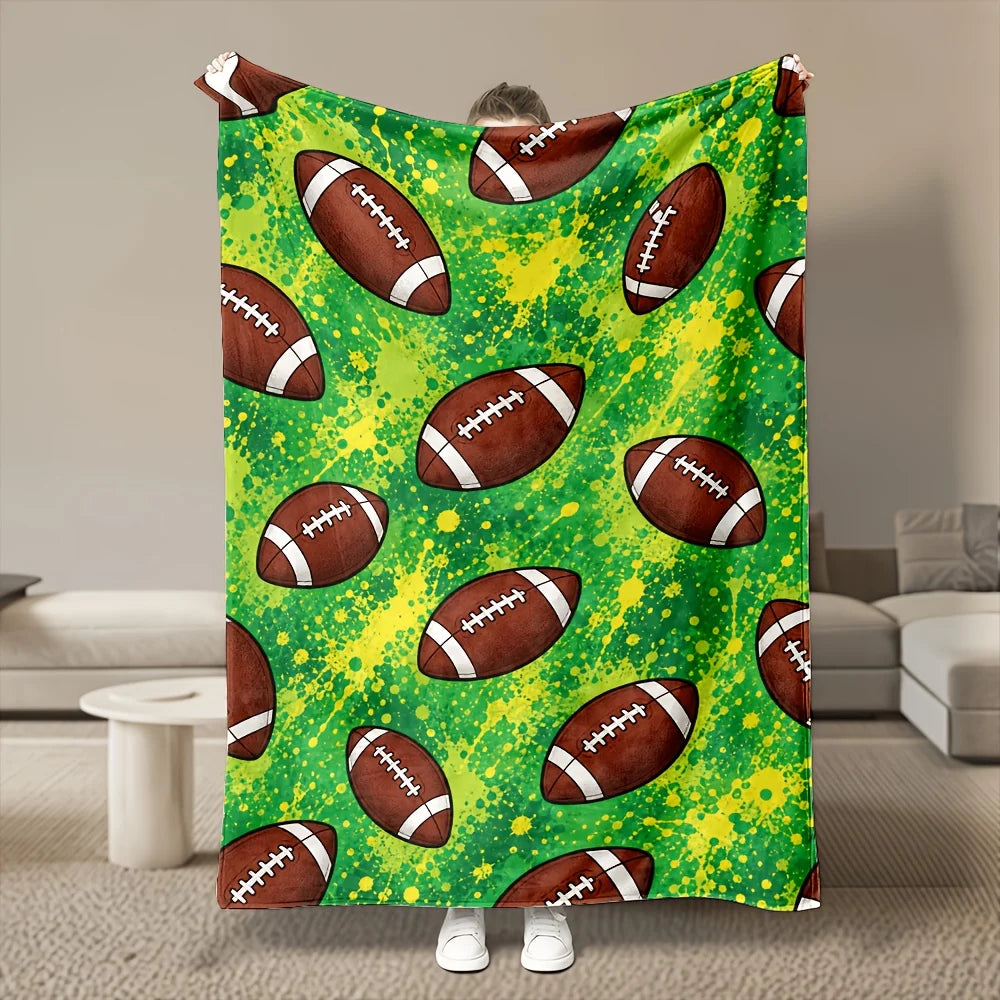 Football Print Flannel Throw Blanket, Soft And Warm