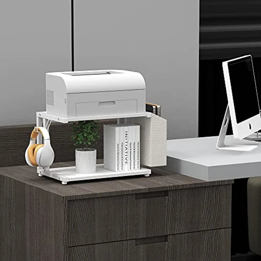 Modern Wooden 2 Tier Under Desk Printer Stand With Office Desktop Organizer