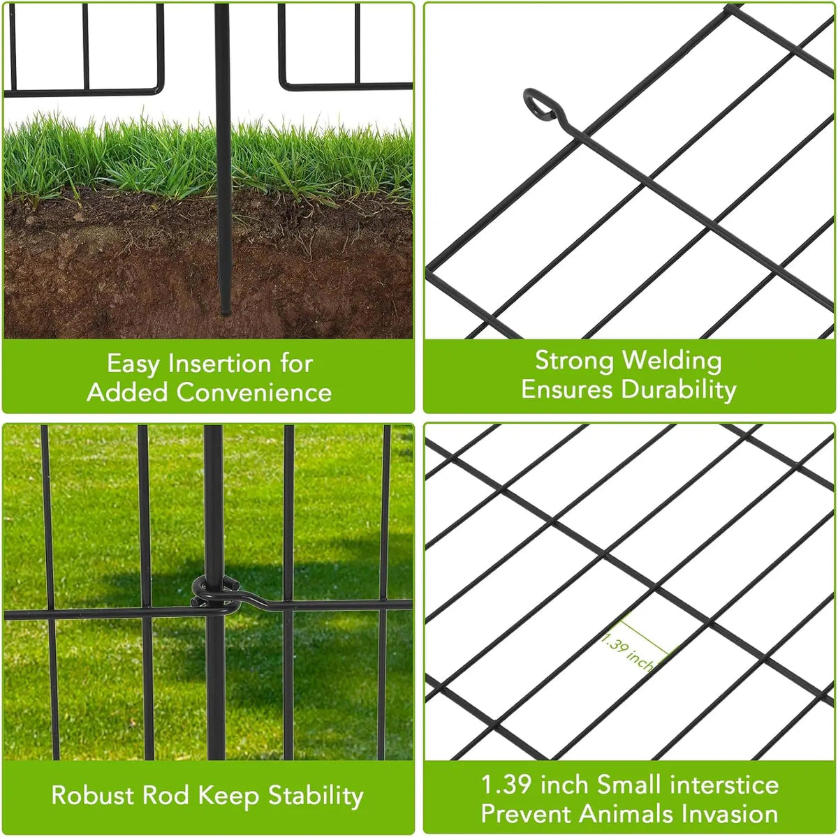 Rustproof Metal Garden Fence Panels, 15 Pack No-Dig Animal Barrier for Dogs Rabbits, Decorative Flat Top Fencing with 16 Ground Stakes & Door, 29" W x 32" H for Yard Patio Flower Bed