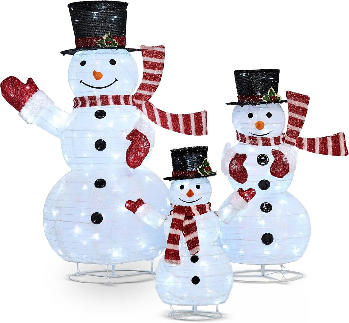 Joyfy 3 Pack 3D Christmas Collapsible Snowman LED Yard Lights