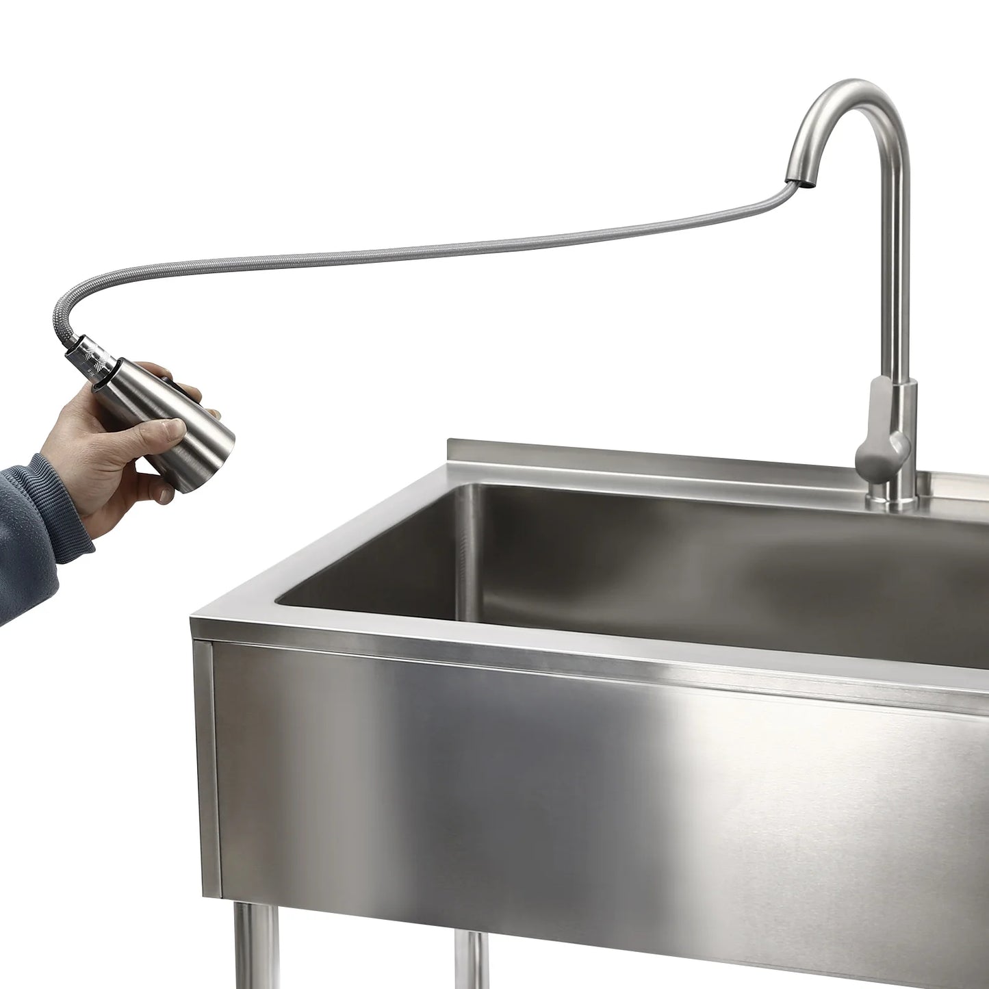 Stainless Steel Utility Sink With Faucet And Drainboard