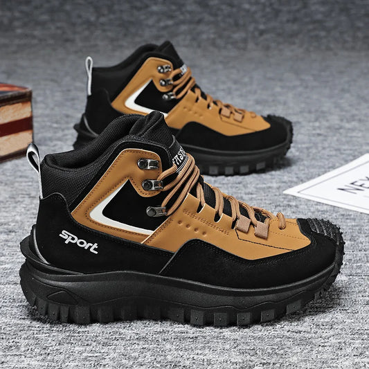 Men's High Top Hiking Boots With Thick Sole For Walking Outdoors