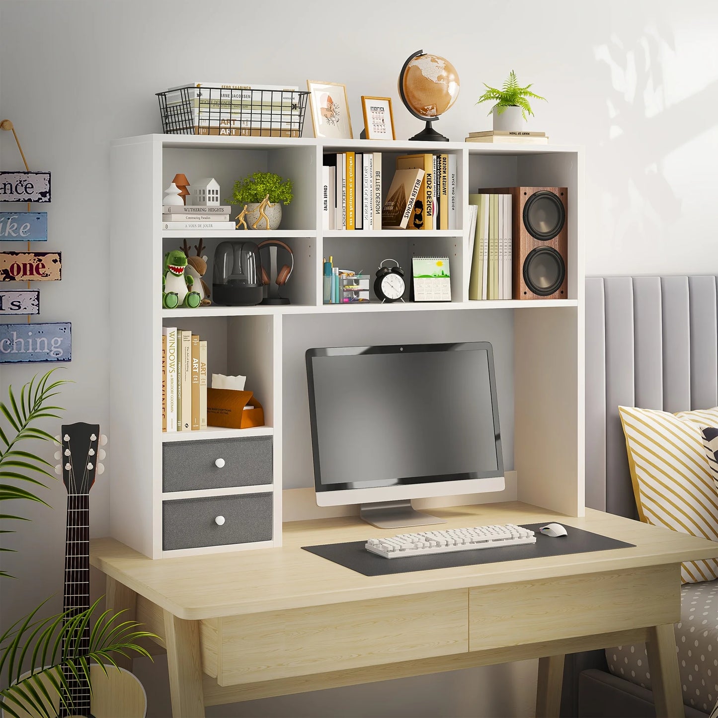 Adjustable Wooden Desktop Storage Rack With Seven Compartments