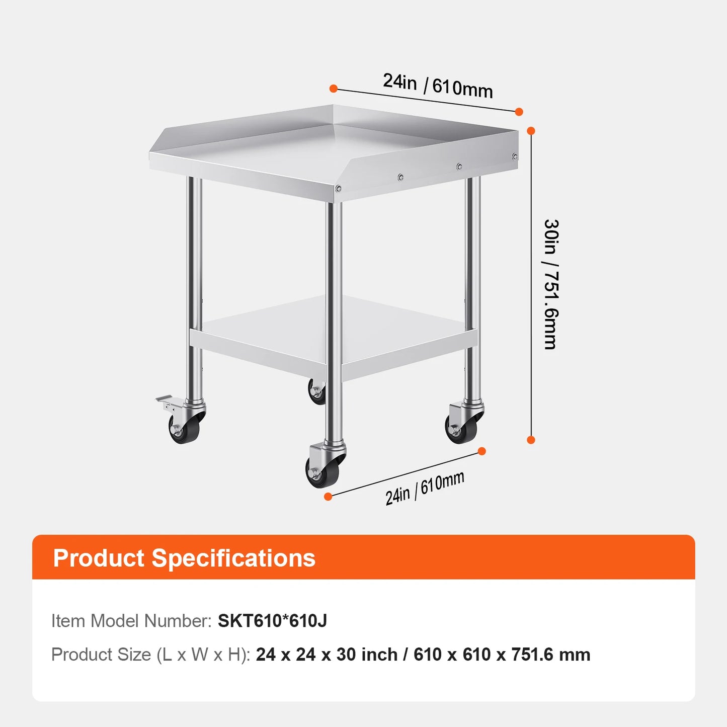 SucceBuy Stainless Steel Work Table With Four Casters And Backsplash