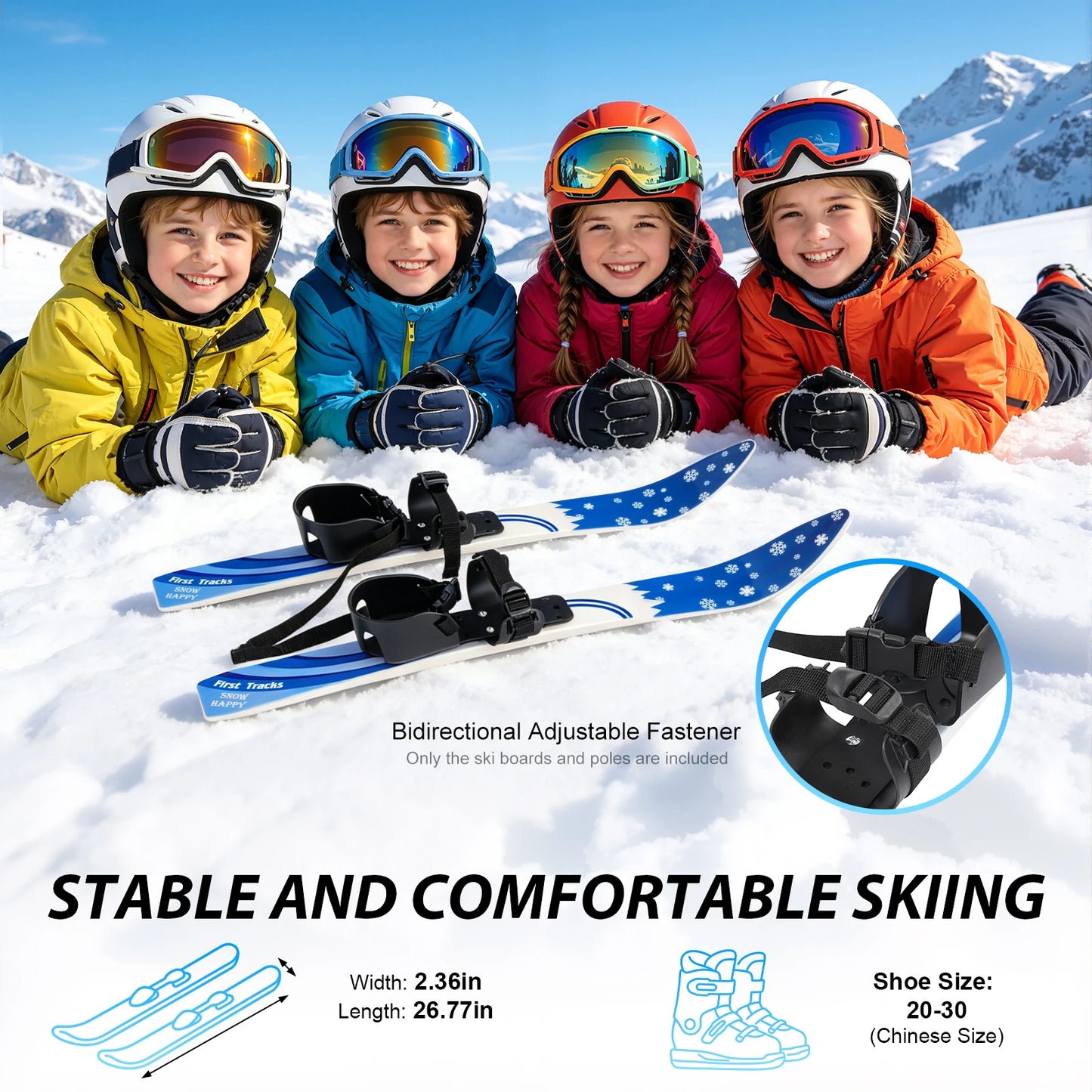 Durable Kids Snow Skiing Skis And Complete Pole Set