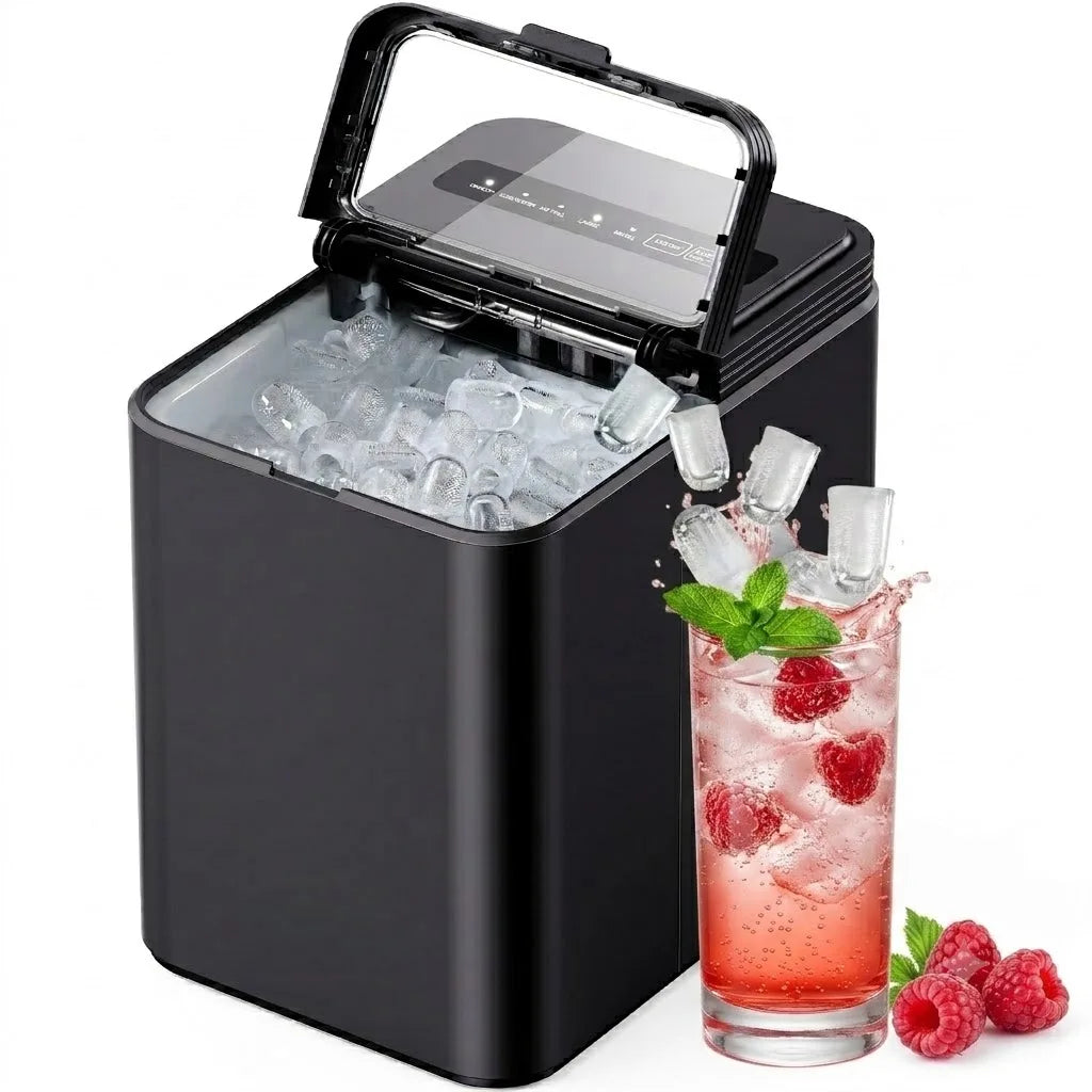 Ice Maker Countertop, 8 Ice Cubes in 6 Mins, 26.5 Lbs/24H, 2 Bullet Ice Sizes, Self-Cleaning Bullet Ice Maker, Portable Ice Machine for Kitchen, Party, Office, and RV Camping
