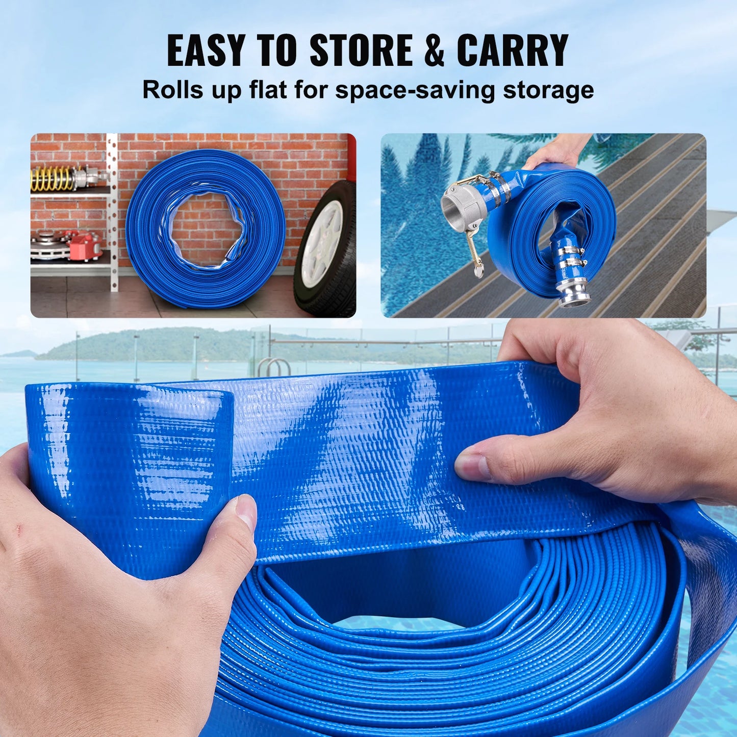 SucceBuy Pool Drain Hose 2 in by 50 ft Durable PVC Material, Aluminum Camlock C & E Connectors and Clamps for Pool Water Removal