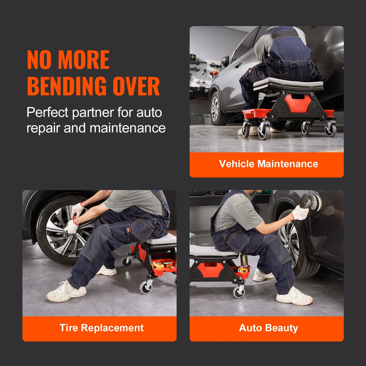 SucceBuy Heavy Duty Rolling Mechanic Seat With Storage