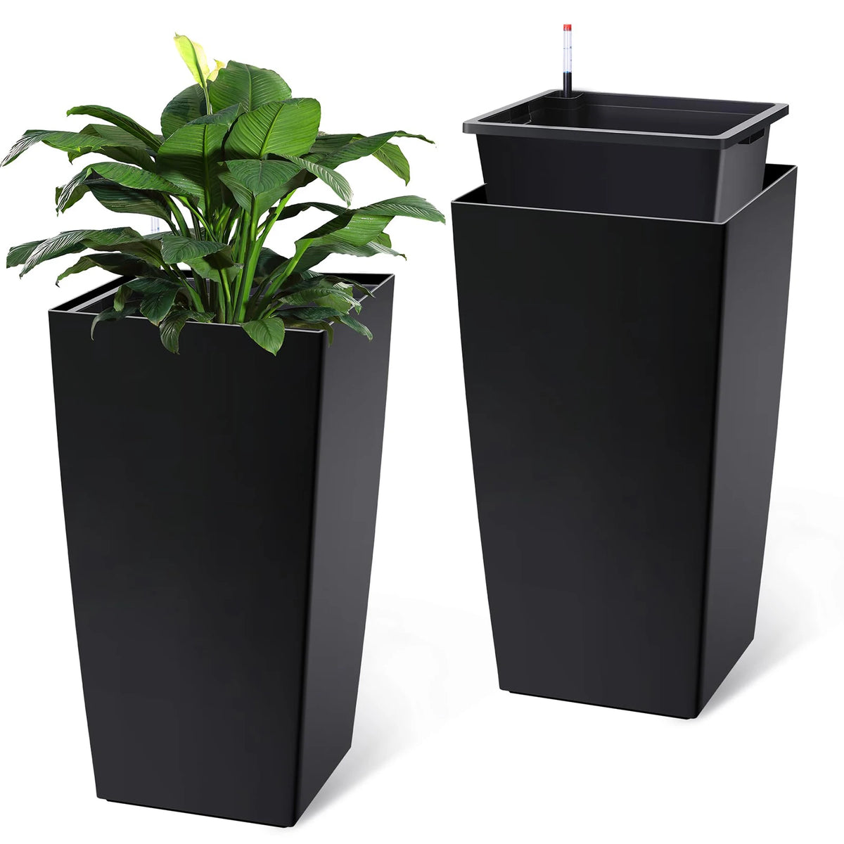 HiMISS Self Watering Planter Set With Drainage And Wheels