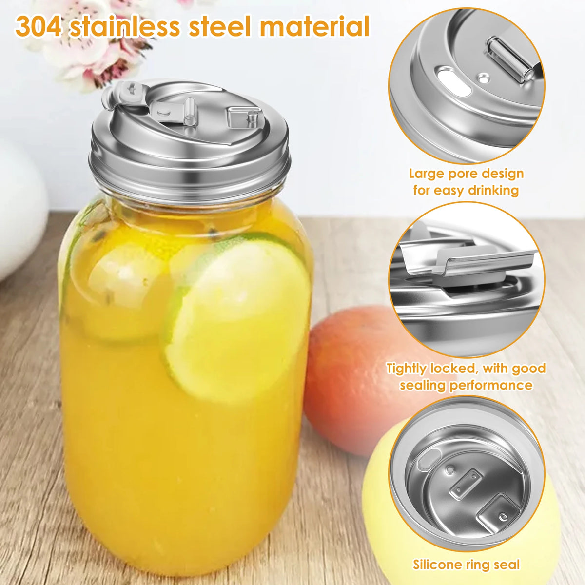 Stainless Steel Mason Jar Sealing Caps With Pour Nozzles