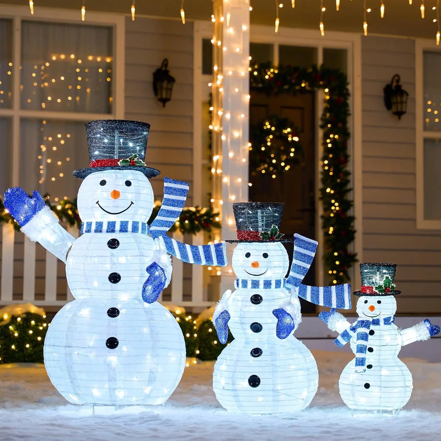 Joyfy 3 Pack 3D Christmas Collapsible Snowman LED Yard Lights