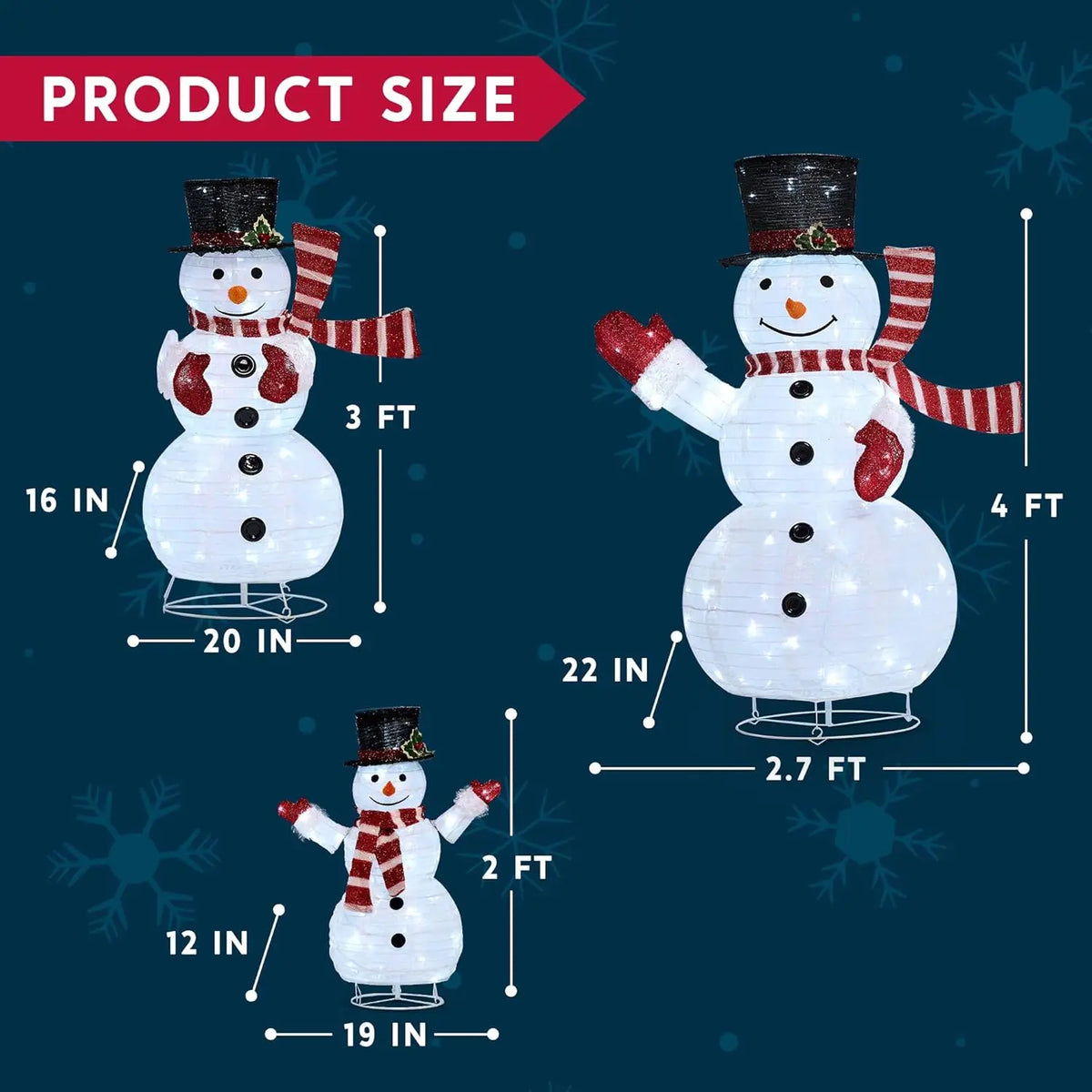 Joyfy 3 Pack 3D Christmas Collapsible Snowman LED Yard Lights