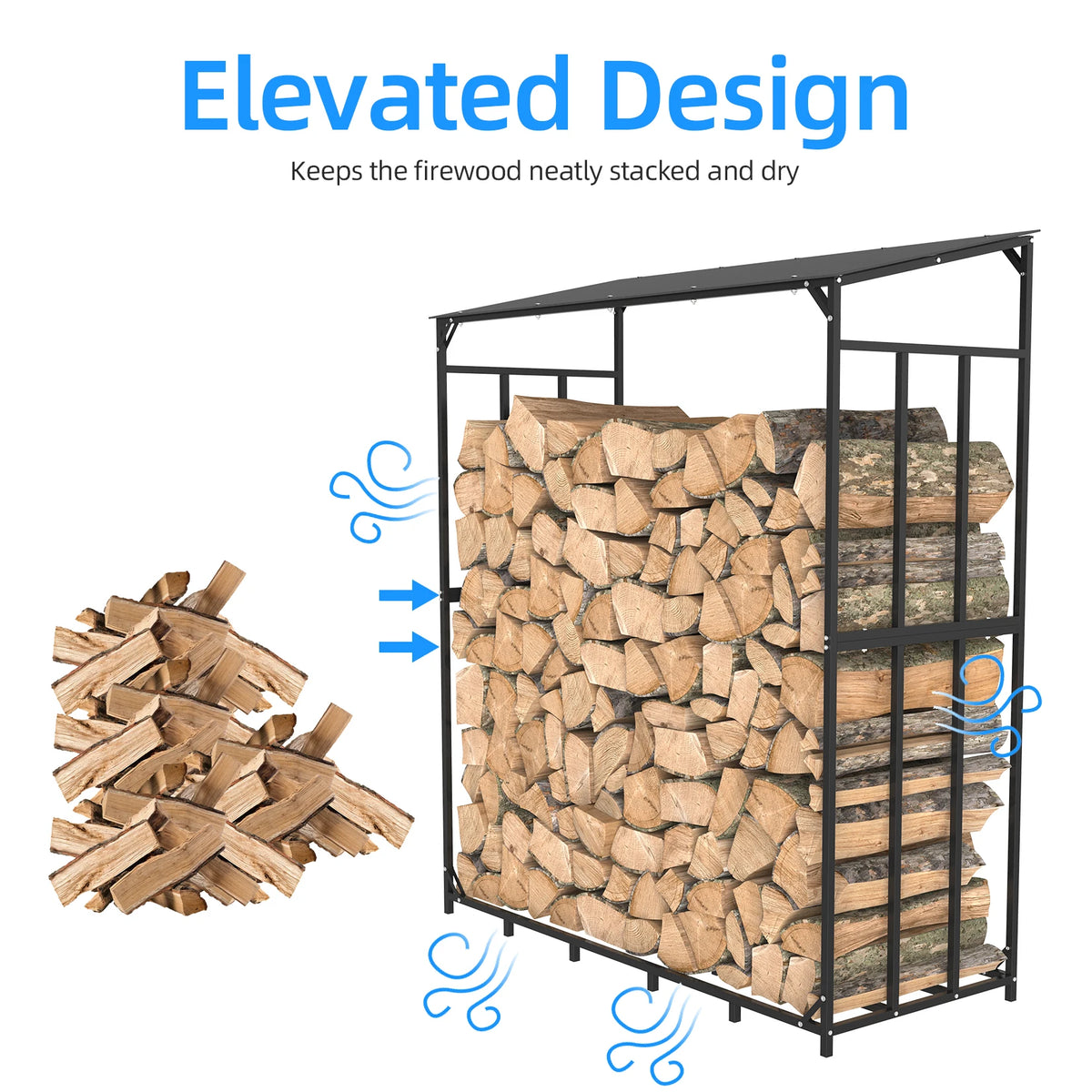 Heavy Duty Metal Firewood Rack With Top Cover Backyard Storage