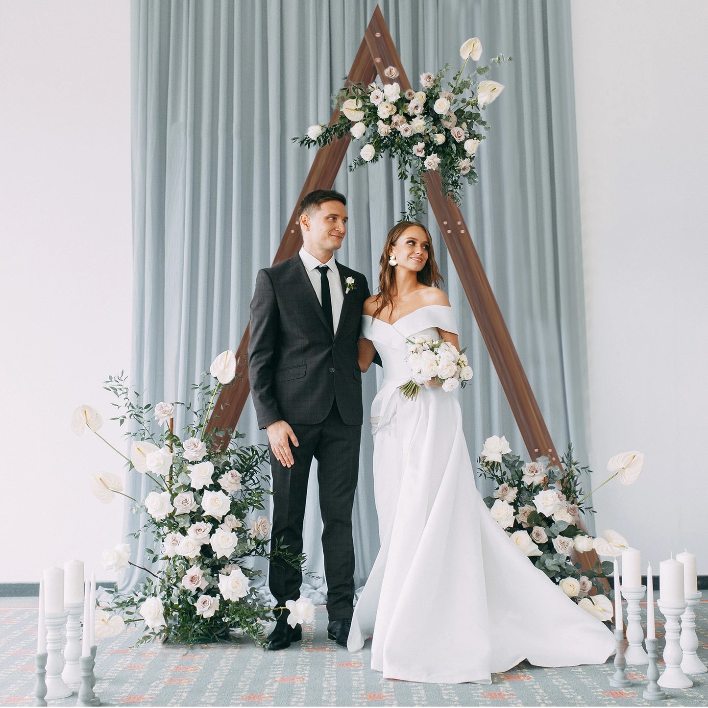 Wooden Rustic Triangle Wedding Arch Backdrop Frame Garden Ceremony Decor