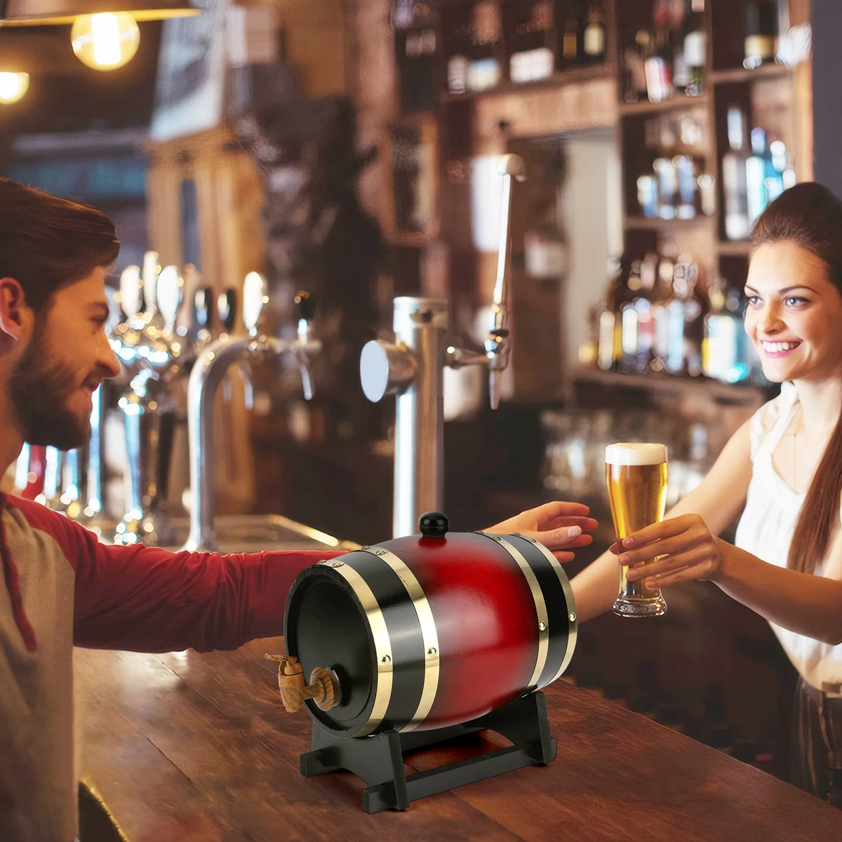 ATUOTIN Wooden Wine Storage Barrel With Faucet For Home Brewing