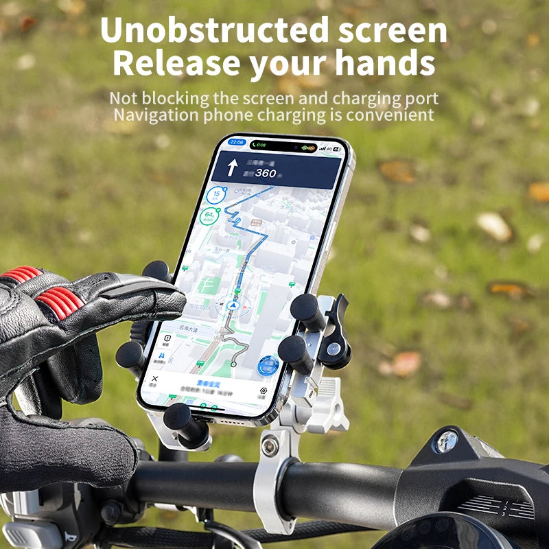 Motorcycle Phone Holder Universal Alloy Shock-Absorbing Motos Bicycle Handlebar Navigation Bracket 360° Rotary Adjustable Stand