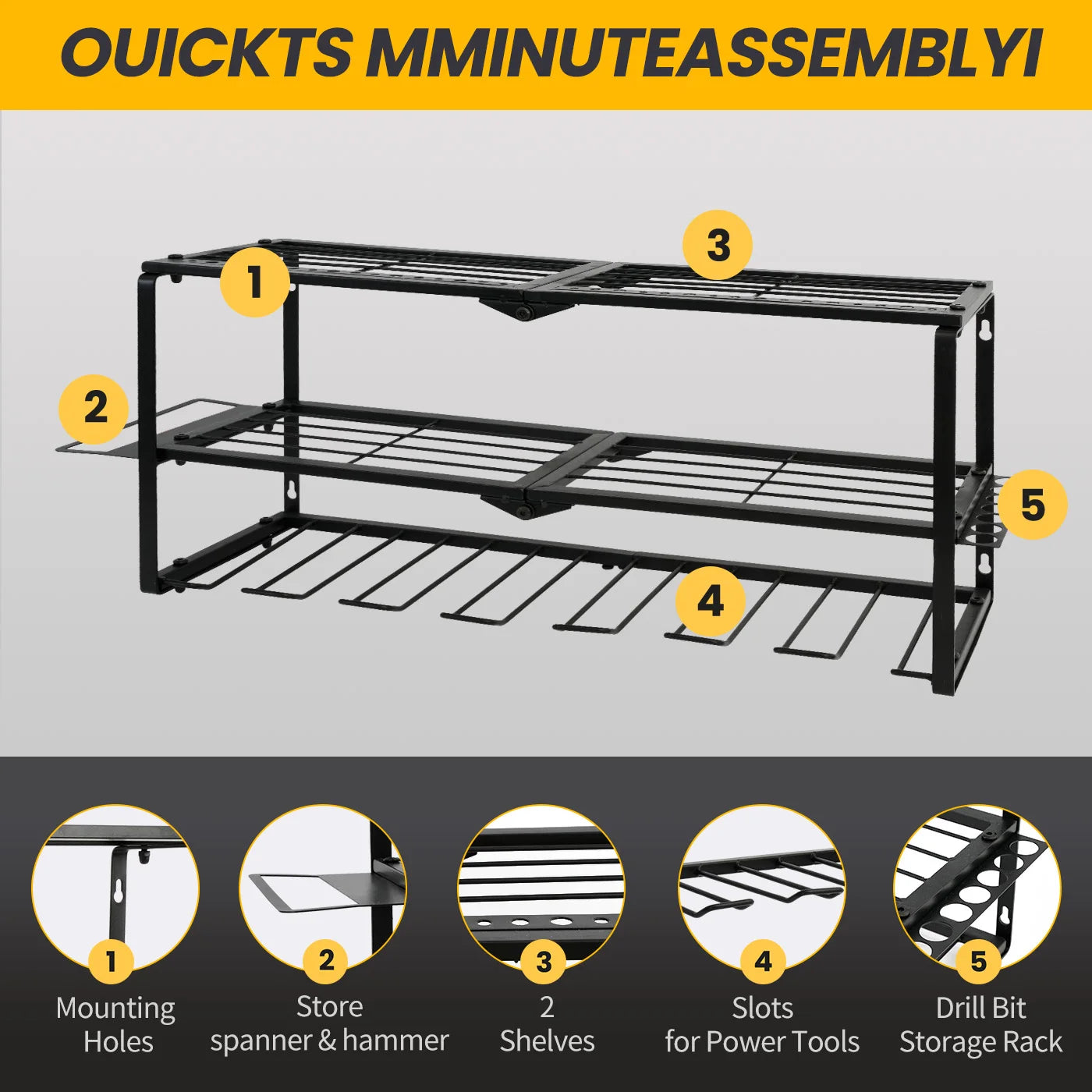 Heavy Duty Wall Mount Power Tool Organizer With Charging Rack
