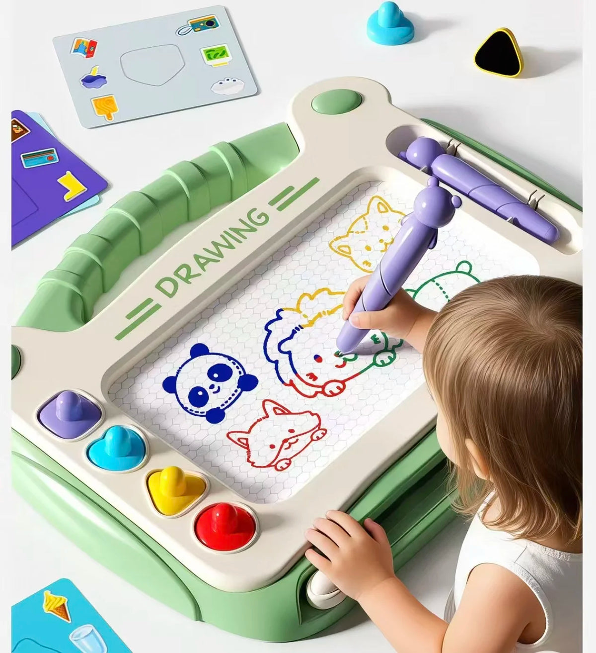 Erasable Magnetic Drawing Board For Kids With Stamps And Pen