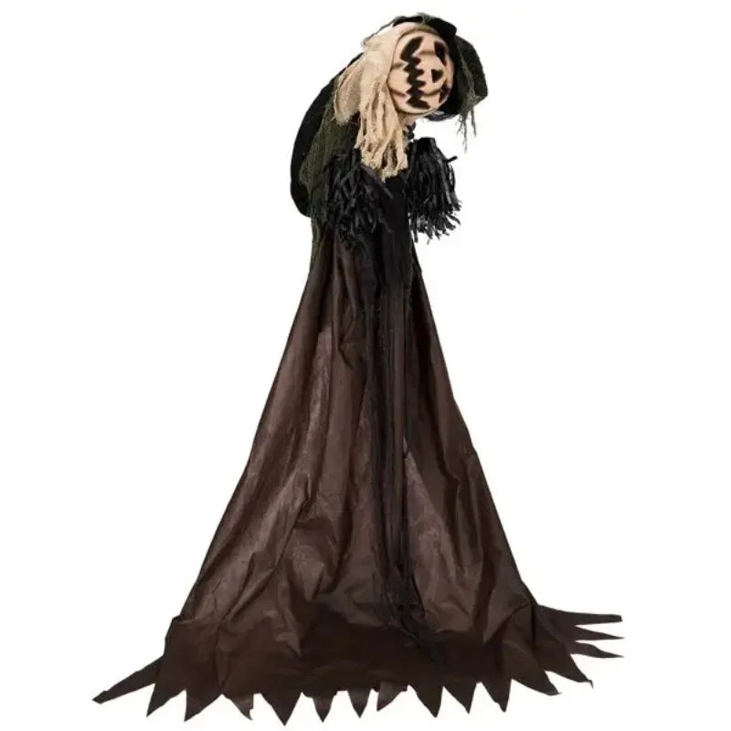 Outdoor Animatronic Wizard With Pumpkin Face Sound Activated Halloween Prop