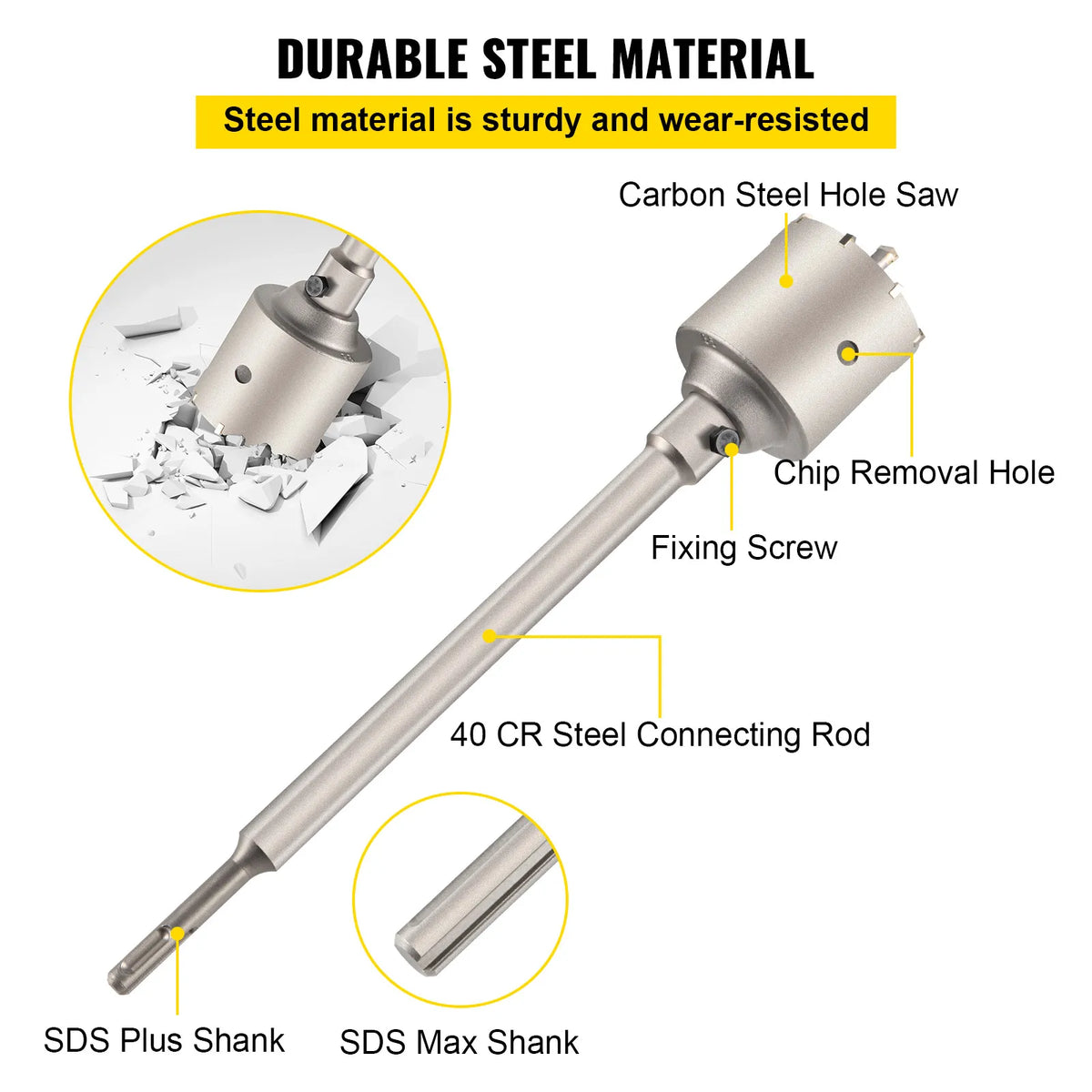 Professional Concrete Hole Saw Kit With SDS Shank For Masonry