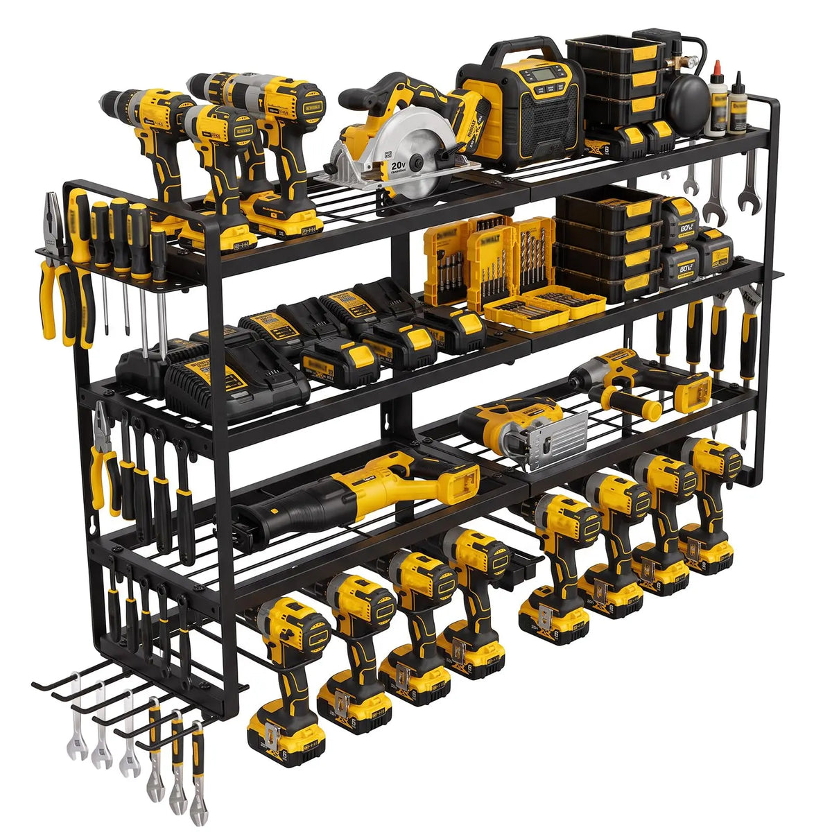 Heavy Duty Wall Mount Power Tool Organizer Rack With Holders