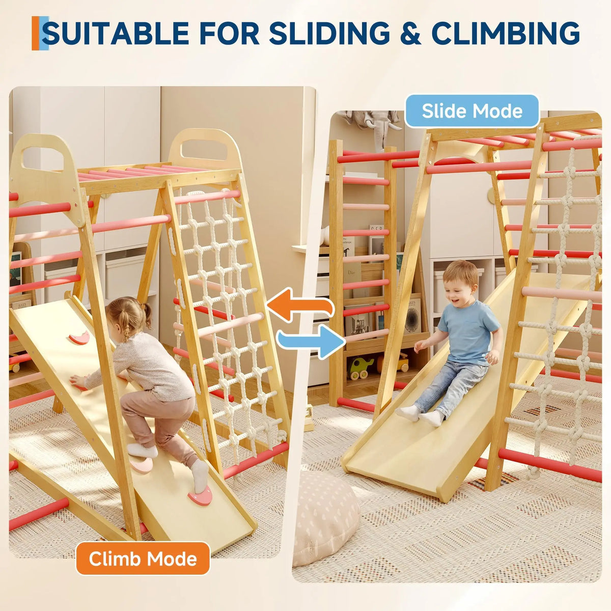 HiMiss Foldable Wooden Climbing Triangle Indoor Jungle Gym