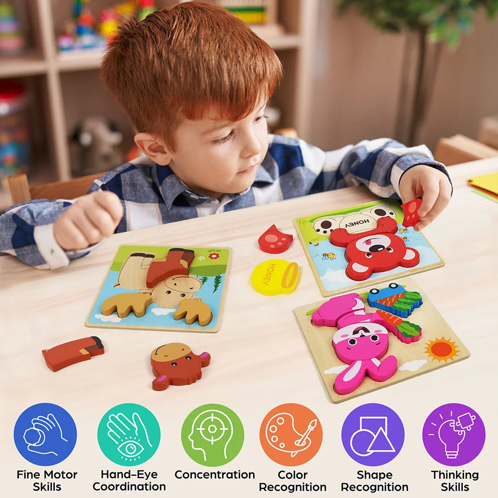 Educational Animal Wooden Puzzles Learning Toys For Toddlers