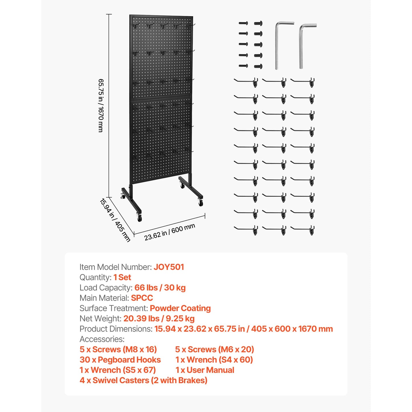 SucceBuy Steel Standing Pegboard Display Rack With Hooks And Wheels