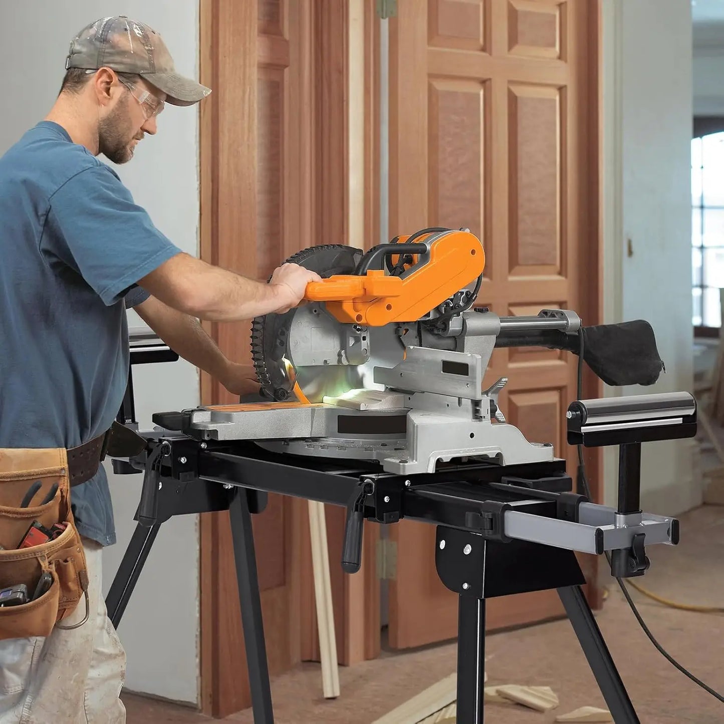 HiMISS Adjustable Folding Miter Saw Stand With Quick Release Brackets