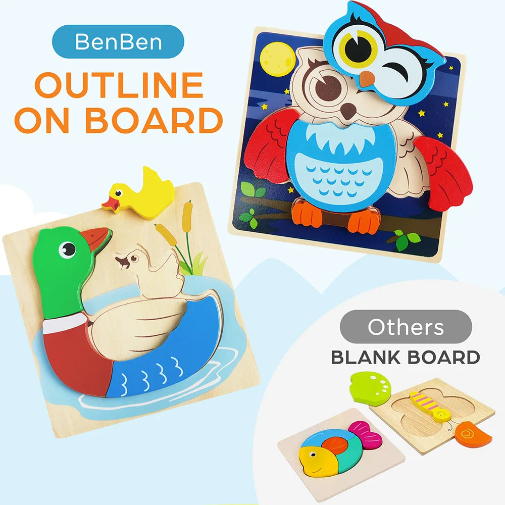 Educational Animal Wooden Puzzles Learning Toys For Toddlers