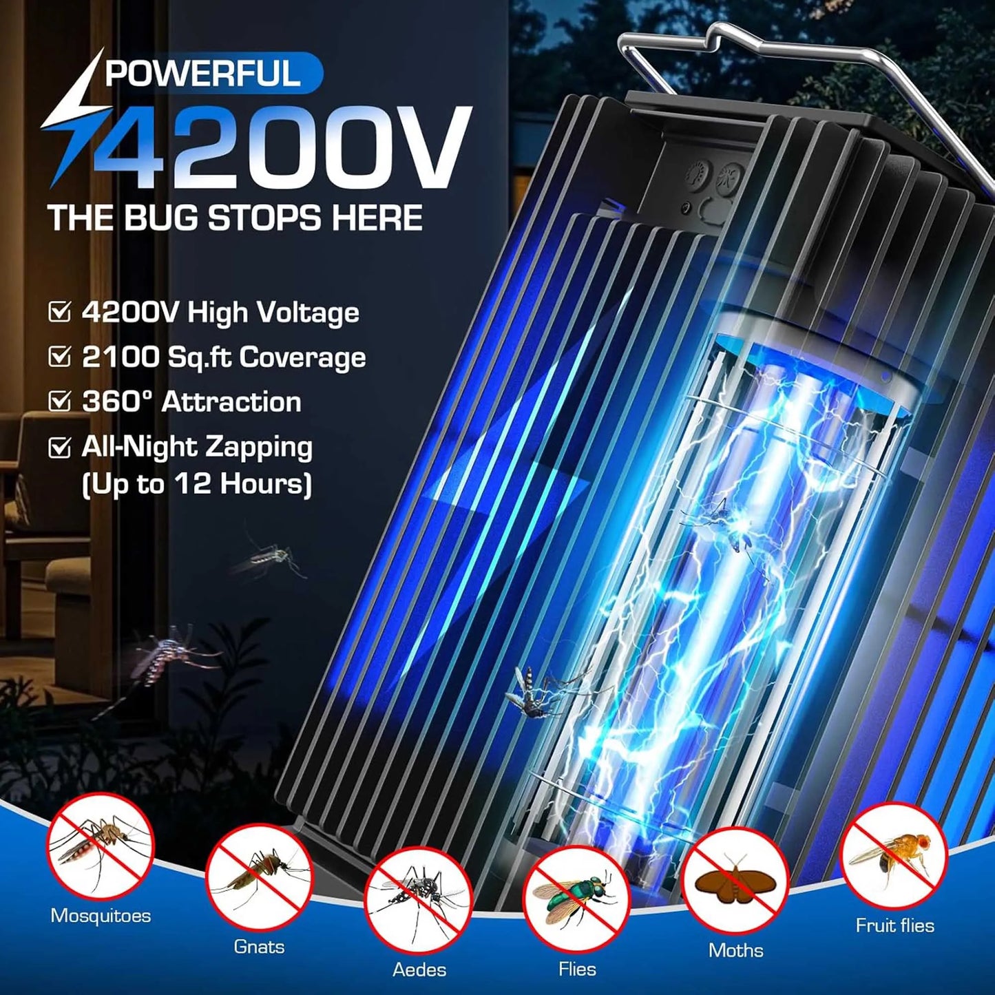 Solar Cordless Outdoor Bug Zapper With Integrated Led Ground Bracket