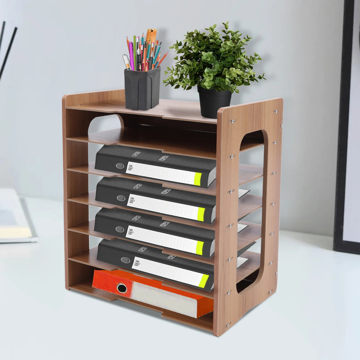 Seven Tier Wooden Desk Paper Organizer Desktop File Holder