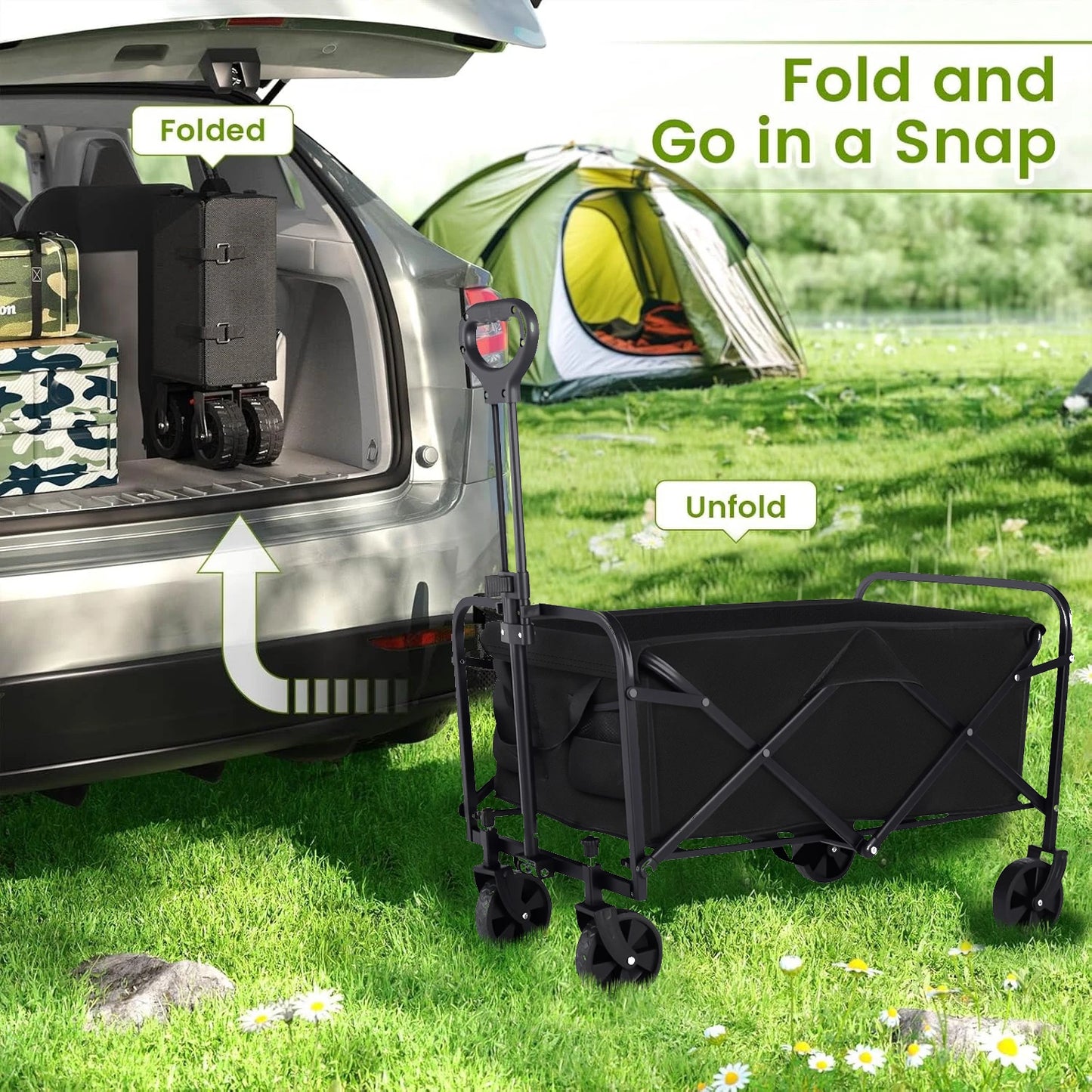 Heavy Duty Foldable Steel Wagon Cart With All Terrain Wheels