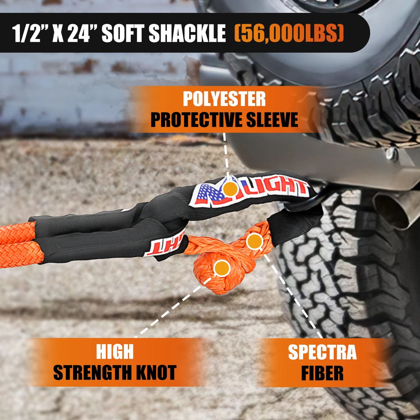 Nilight Kinetic Recovery Tow Rope 7/8" x 20ft (28,600LBS) with 2 Soft Shackle 1/2" x 24" Snatch Strap Heavy Duty Offroad Towing Strap kit for UTV ATV SUV Truck Car Jeep Tractor
