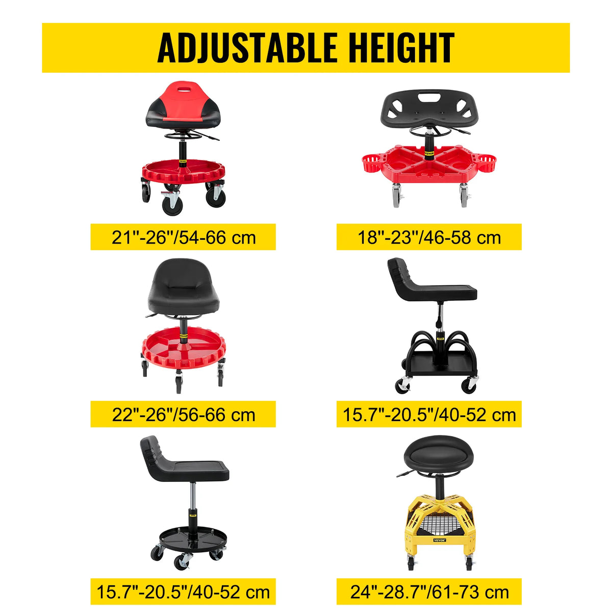SucceBuy Adjustable Rolling Garage Stool With Tool Tray And Casters