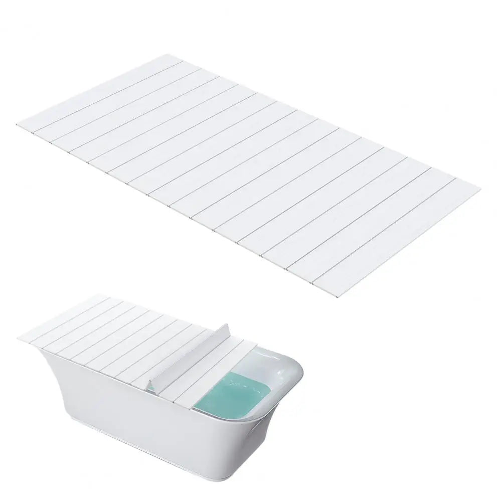 Foldable Bathtub Cover, Waterproof Anti-dust PVC Shutter Lid, Bath Insulation Cover Bathtub Tray Fit Most Tubs