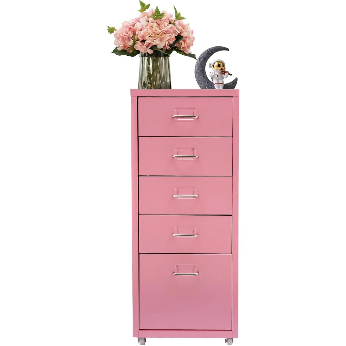 Metal File Storage Cabinet With Five Drawers And Rolling Casters