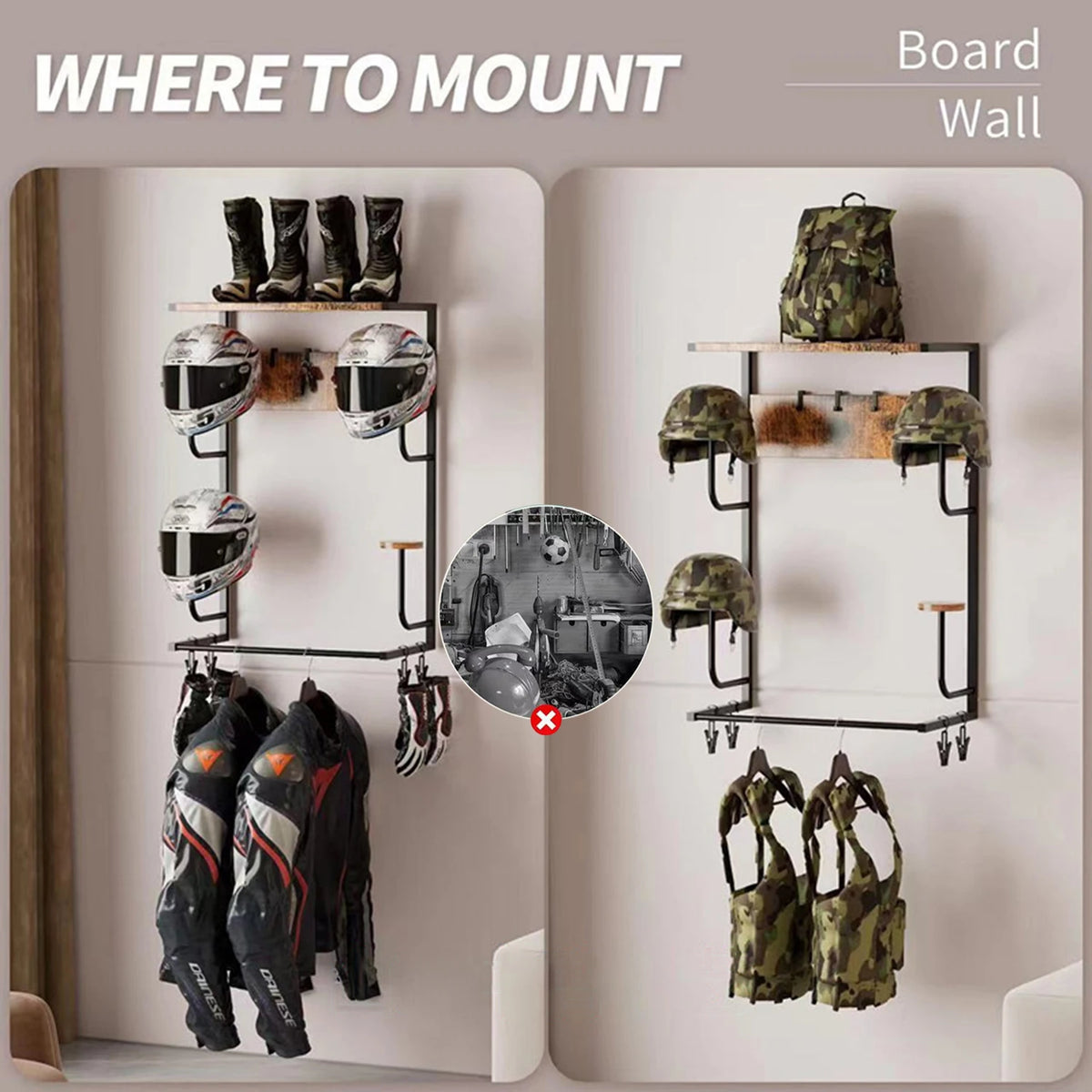 HiMISS Wall Mounted Motorcycle Helmet Holder And Glove Rack